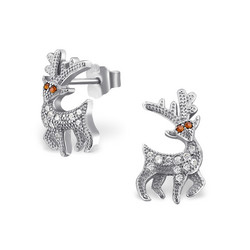 Hopeiset korvanapit, Winter Reindeer Ear Studs with Cubic Zirconia
