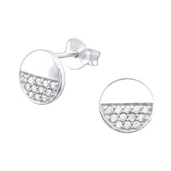 Hopeiset korvanapit, Round Ear Studs with Cubic Zirconia