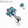 Rustokoru/traguskoru, Titanium CZ Set Flower Top in Turqoise