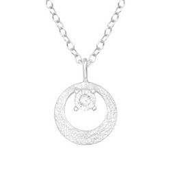 Hopeinen kaulakoru, Elegant Silver Necklace with CZ