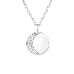 Hopeinen kaulakoru, Classic Round Silver Necklace with CZ