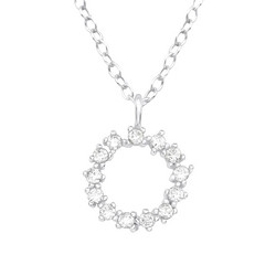 Hopeinen kaulakoru, High Quality Round Silver Necklace with CZ