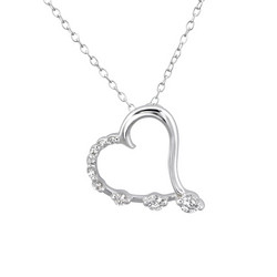 Hopeinen kaulakoru, High Quality Heart Necklace with CZ