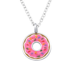 Lasten hopeinen kaulakoru, Pink Donut -pinkki donitsi