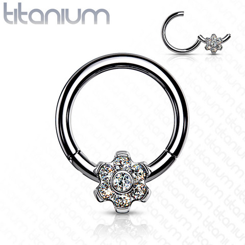 Lävistysrengas, Implant Grade Titanium Ring with CZ Flower