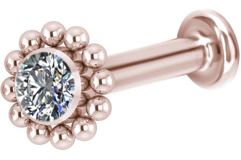 Rustokoru/traguskoru, Titanium Balls Around Labret with CZ, Rosegold