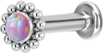 Rustokoru/traguskoru, Titanium Balls Around Labret with Pink Opal