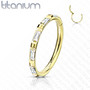 Lävistysrengas, Titanium Ring Rectangular Baguette CZ in Gold
