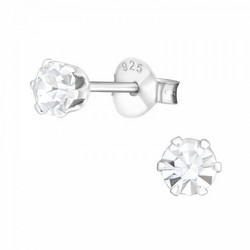 Hopeiset korvanapit, Basic Round 4mm Crystal -kimallusnapit