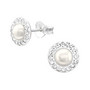 Hopeiset korvanapit, Round Pearl Earstuds with Crystals -helminapit