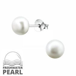 Hopeiset korvanapit, Small Natural Pearl -makeanveden helmi (koko XS)