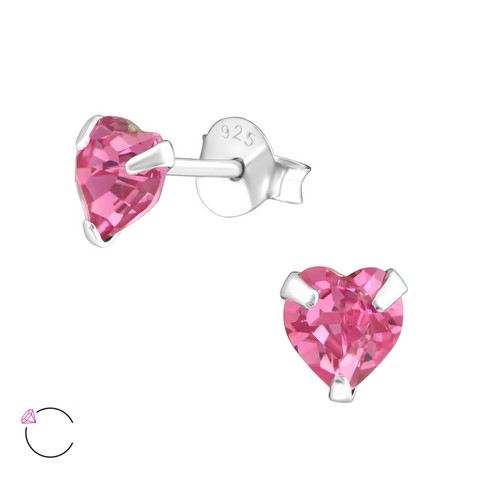 Hopeiset korvanapit, LA CRYSTALE|Rose Pink Heart Earrings