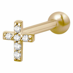 Rustokoru/traguskoru, Steel Zirconline® Jewelled Cross Barbell in Gold