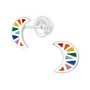 Hopeiset premium korvanapit, Rainbow Crescent -sateenkari korvakorut