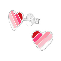 Hopeiset korvanapit, Pink Striped Heart -sydänkorvakorut