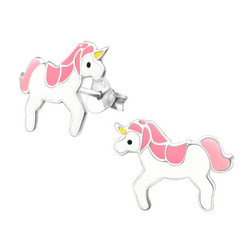 Lasten hopeakorvakorut, White & Pink Unicorn -yksisarviskorvakorut