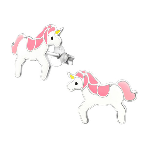 Lasten hopeakorvakorut, White & Pink Unicorn -yksisarviskorvakorut