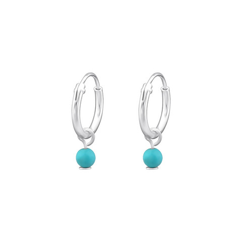 Hopeiset korvarenkaat, Small Huggie Hoops with Turqoise Pearls
