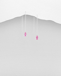 Hopeiset ketjukorvakorut, Chain with CZ Pink Teardrop