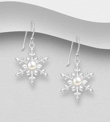 Hopeiset korvakorut, Pearl Snowflake -lumihiutalekorvakorut