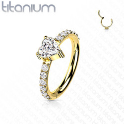 Lävistysrengas,Titanium CZ Heart Center Clicker in Gold