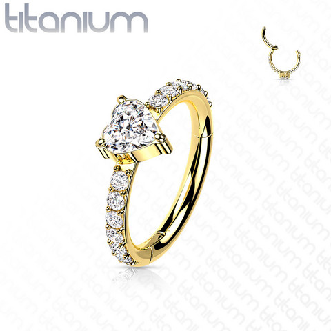 Lävistysrengas,Titanium CZ Heart Center Clicker in Gold