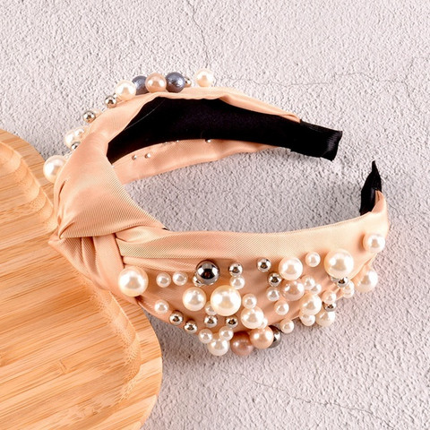 Hiuspanta|SUGAR SUGAR, Knot Hairband With Pearls in Soft Peach
