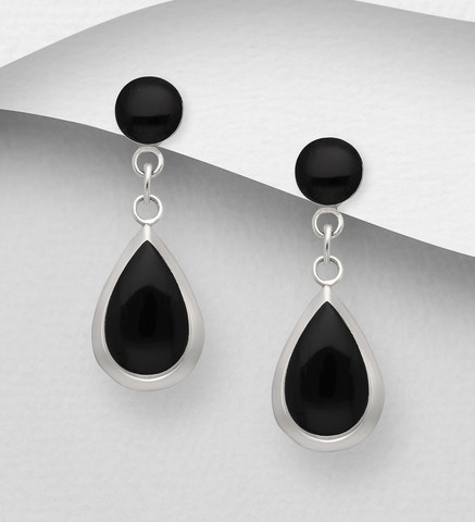 Hopeakorvakorut, PREMIUM COLLECTION|Teardrop Push Earrings in Black