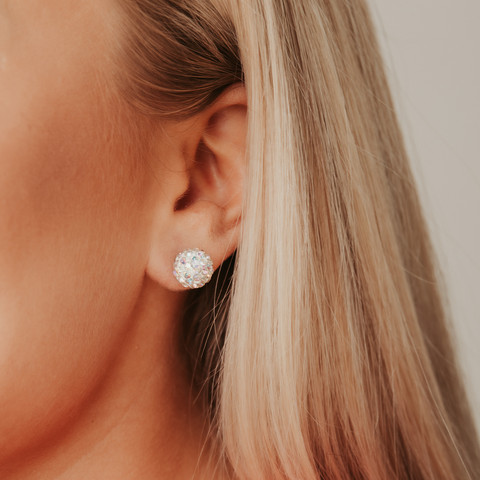 Kirurginteräsnapit, Large Round Earstuds with AB Crystals