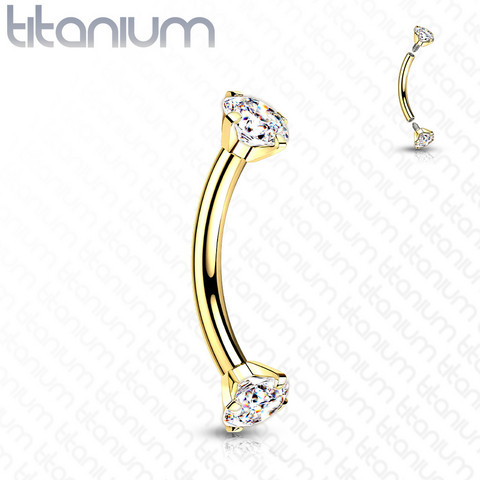 Bananabell/kaareva tappi 1,2mm|Titanium CZ Curved Barbell in Gold