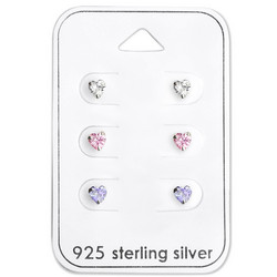 Hopeinen nappisetti, Sydännapit Cubic Zirconioilla kolmessa värissä