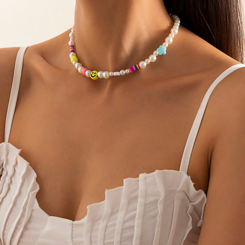 Kaulakoru, FRENCH RIVIERA|Smiley Necklace with Pearls