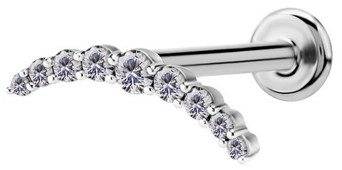 PREMIUM COLLECTION|Pitkä kirkaskivinen kaareva labret (hopea)