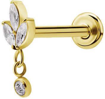 PREMIUM COLLECTION|Lehtimäinen labret roikkuvalla koristeella (kulta)