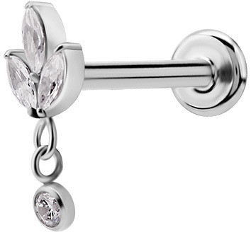 PREMIUM COLLECTION|Lehtimäinen labret roikkuvalla koristeella (hopea)