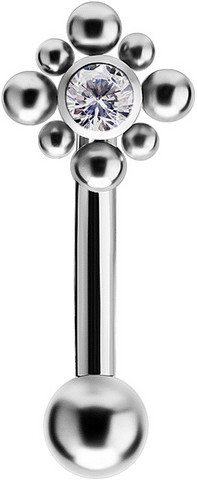 PREMIUM COLLECTION|Kaareva barbell sievällä koristeella (hopea)