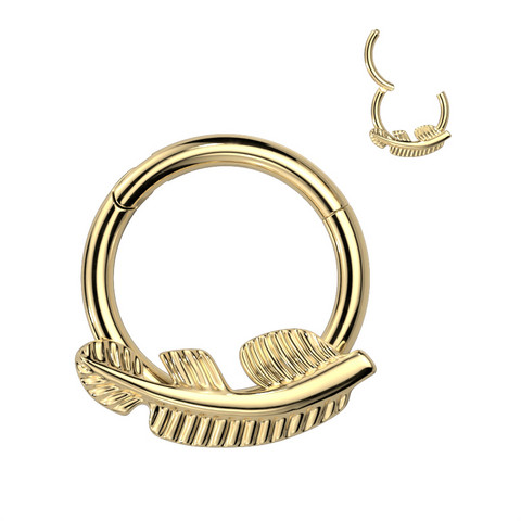 Lävistysrengas, Titanium Gold Hoop  -sulkakoristeinen clicker
