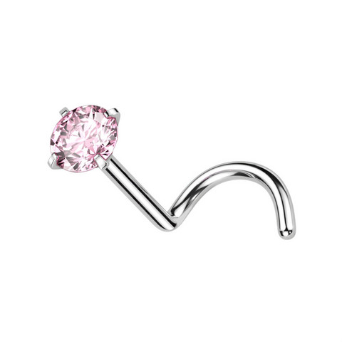 Nenänappi 0,8mm, Titanium 2mm CZ  -titaaninen nenäkoru (pinkki)