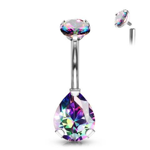 Napakoru, Implant Grade Titanium Prong Set Teardrop CZ in Vitrail