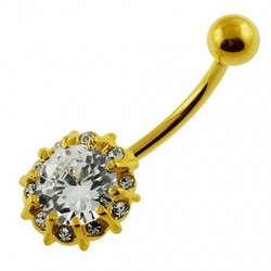 Kirurginteräksinen napakoru|Simple Round Cubic Zirconia in Gold