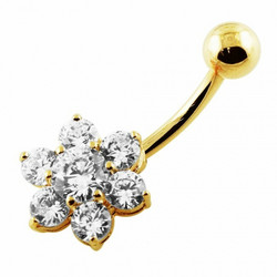 Kiruruginteräksinen kukkanapakoru|Lovely Clear CZ Flower in Gold