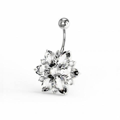 Titaaninen kukkanapakoru|Deluxe Clear CZ Flower