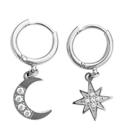 FRENCH RIVIERA|Celestial Earrings  -kuu ja tähti teräsrenkaat