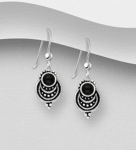 PREMIUM COLLECTION|Sani -boheemit mustakiviset hopeakorvakorut