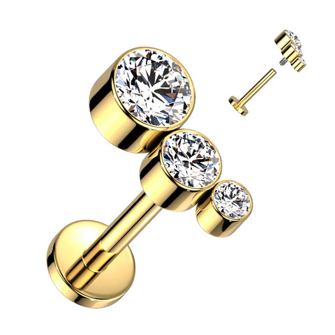 Titaani rustokoru/traguskoru, Triple CZ  -kimaltava labret (kulta)