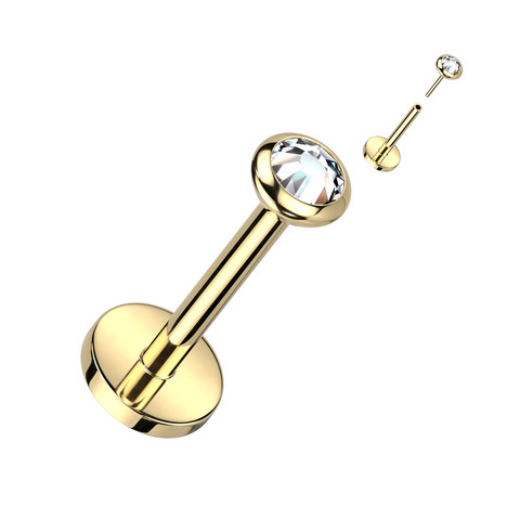 Titaani rustokoru/traguskoru, Push In Basic CZ -labret (kulta)