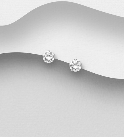 PREMIUM COLLECTION|Basic 4mm CZ -hopeiset kirkkaat nappikorvakorut
