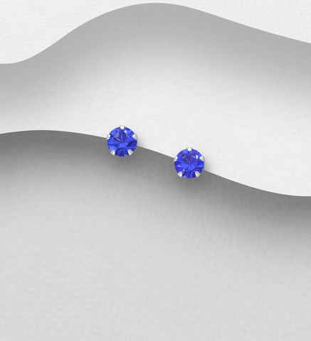 PREMIUM COLLECTION|Basic 4mm CZ -hopeiset siniset nappikorvakorut
