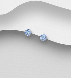 PREMIUM COLLECTION|Basic 4mm CZ -hopeiset v.siniset nappikorvakorut