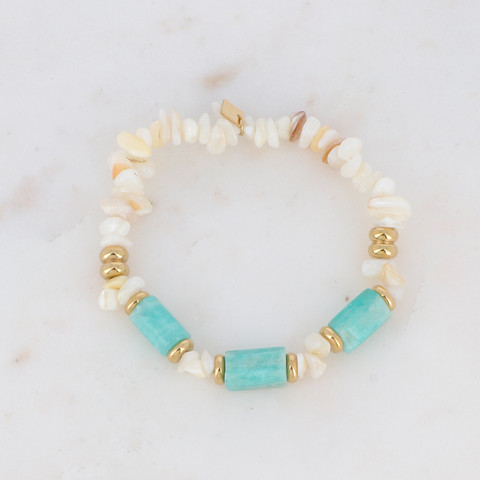 BOHM PARIS|Bracelet Ambérine -amazoniitti rannekoru simpukkahelmin